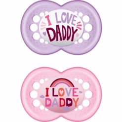 MAM Schnuller Original I Love Daddy Aus Silikon 6+ Monate, Rosa/lila