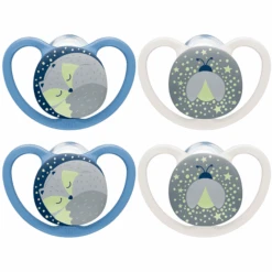 NUK Nachtschnuller Space Gr. 1, 0 - 6 Monate Silikon, Fuchs & Glühwürmchen, 4 Stück