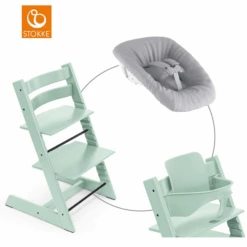 STOKKE® Mega Tripp Trapp® Set Hochstuhl Buche Soft Mint Inkl. Newborn Set™ Grey Und Baby Set Soft Mint