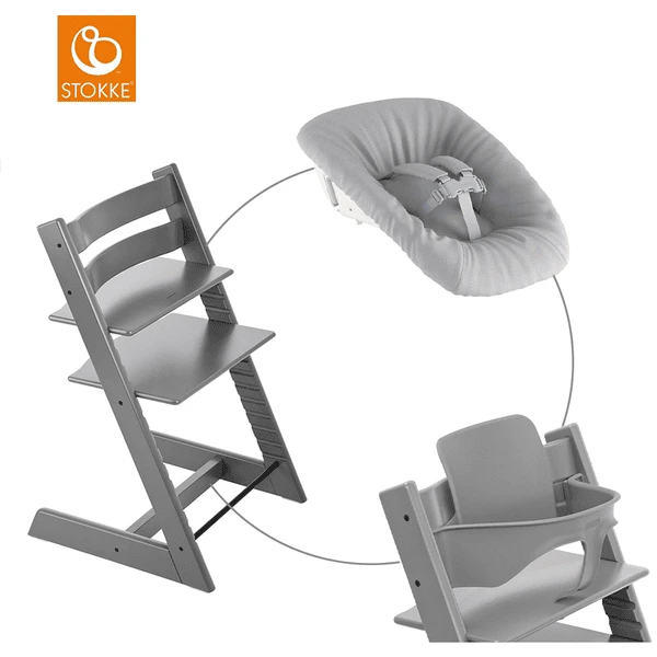 STOKKE® Mega Tripp Trapp® Set Hochstuhl Buche Storm Grey Inkl. Newborn Set™ Grey Und Baby Set Weiß