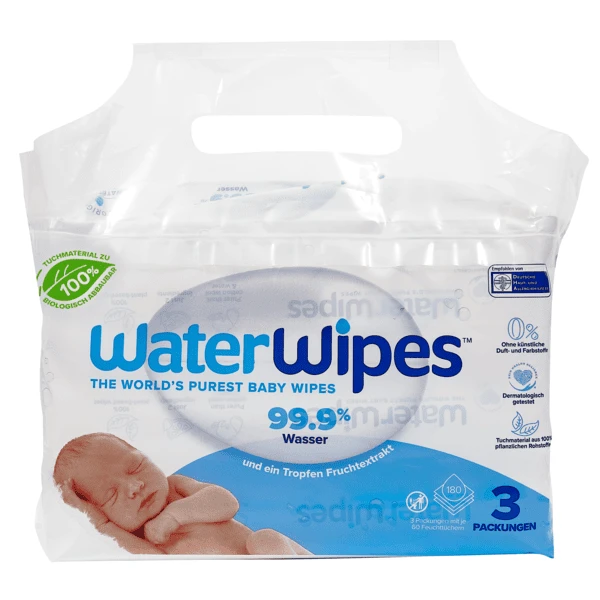 WaterWipes Babyfeuchttücher, Biologisch Abbaubar, 540 Tücher (9 X 60 Stk)